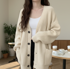 Oversized Gold-Button Cardigan