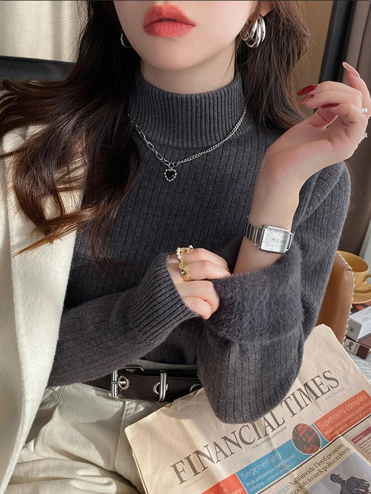 Pull à Col Roulé Doublure Velours Tricot Thermique